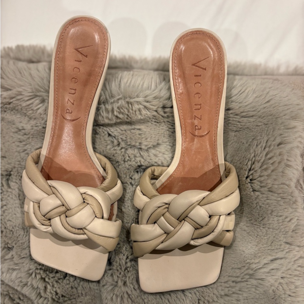 Cream Braided Women's Shoes designer Italian kitten heels braided leather 38/8